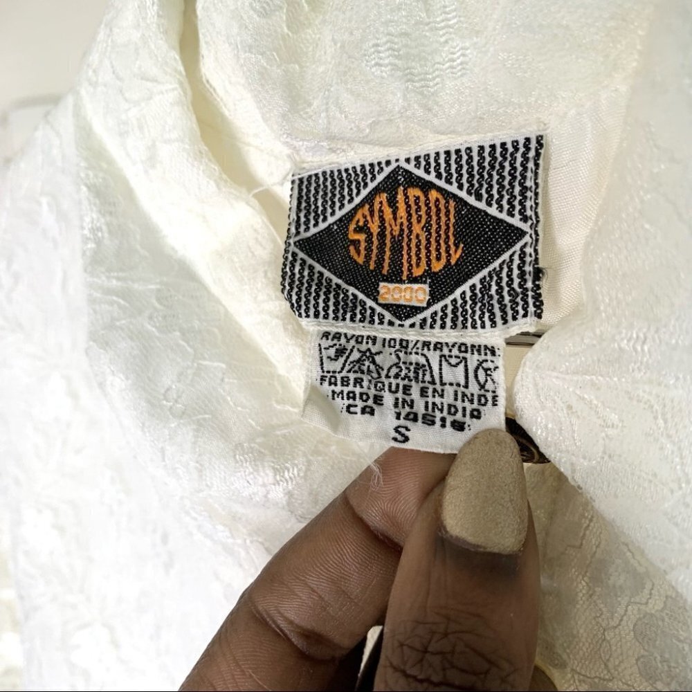 VINTAGE SYMBOL WHITE  LACE BUTTON DOWN GOLD BUTTONS SEMI SHEER WOMEN SHI… - Picture 13 of 14